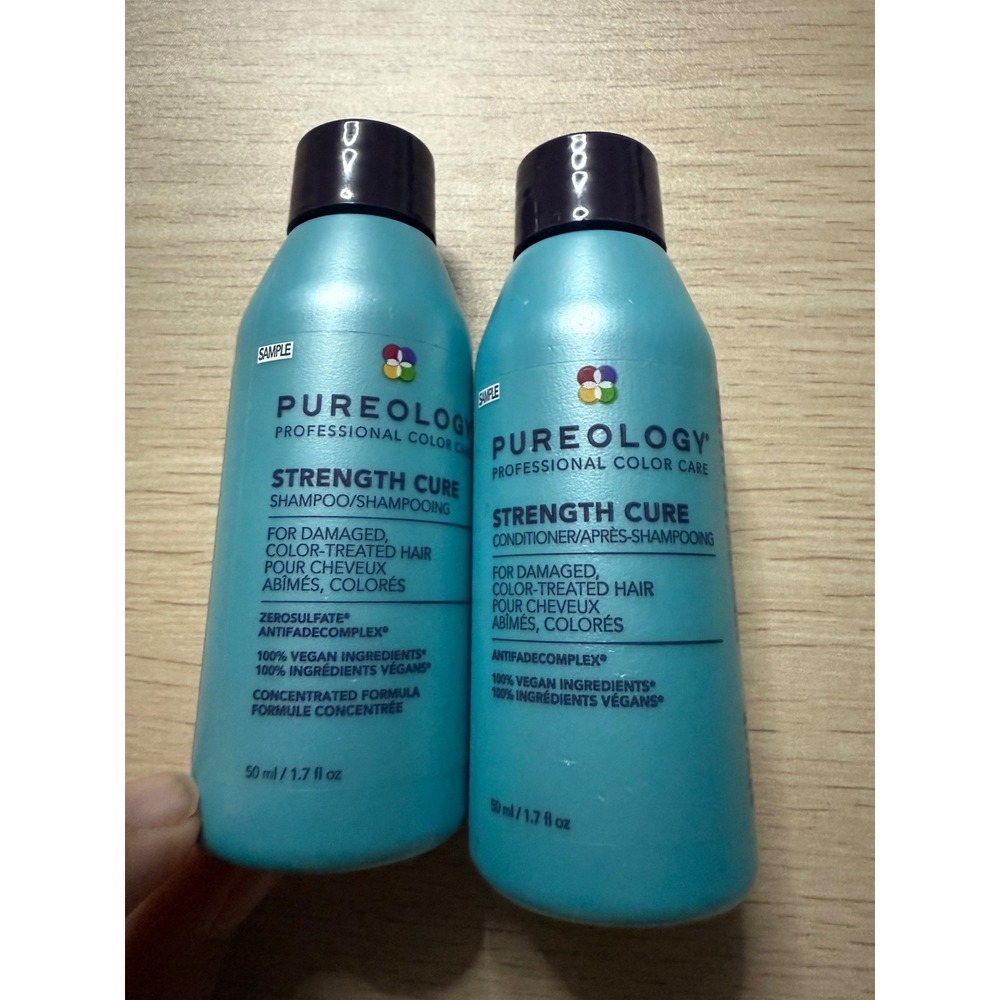 Pureology Strength Cure Shampoo Conditioner Set 1.7oz Blue New Travel Size Duo